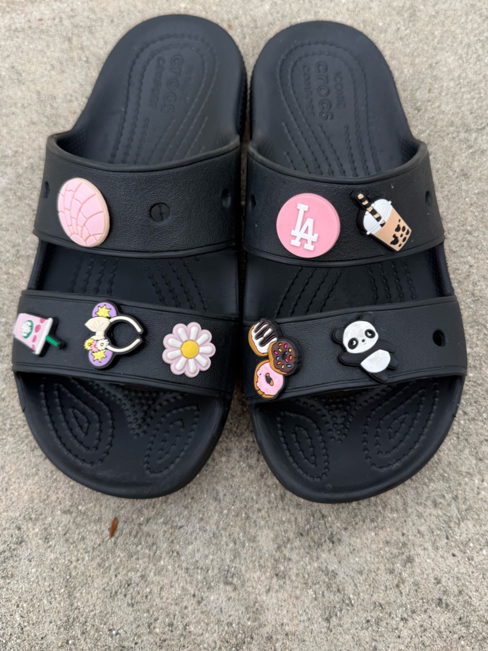 Crocs Sandals Two Strap Slides womens 6 Mens Sz 4 Black Birkencrocs summer pool - Picture 2 of 5